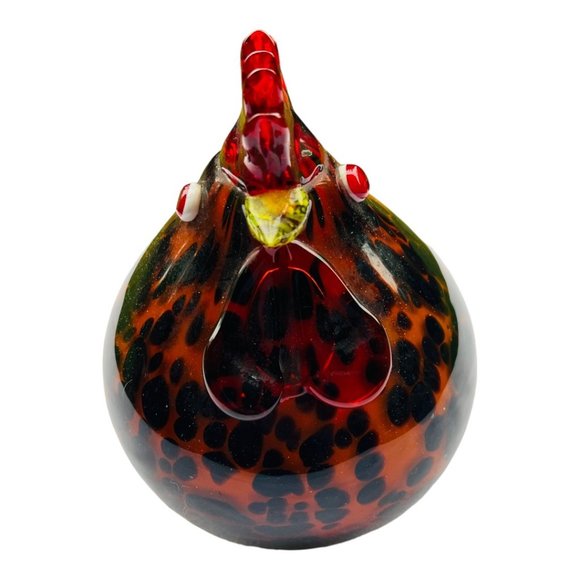 Art Glass Rooster Figure Leopard Pattern Black & Gold 6" × 4 1/2" - Picture 2 of 10